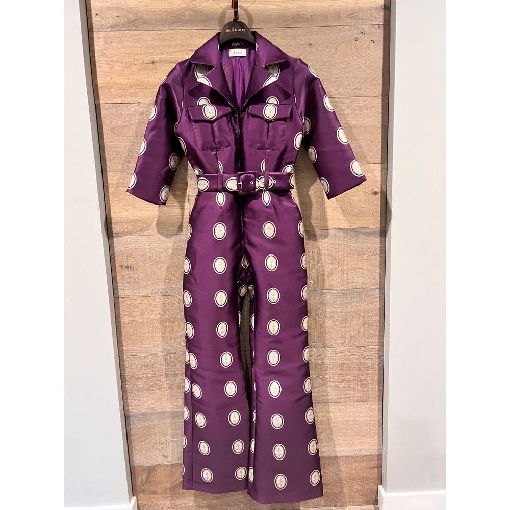 LISOU Jade Dark Purple Cameo Silk Jacquard Jumpsuit SIZE 6 - Picture 5 of 16